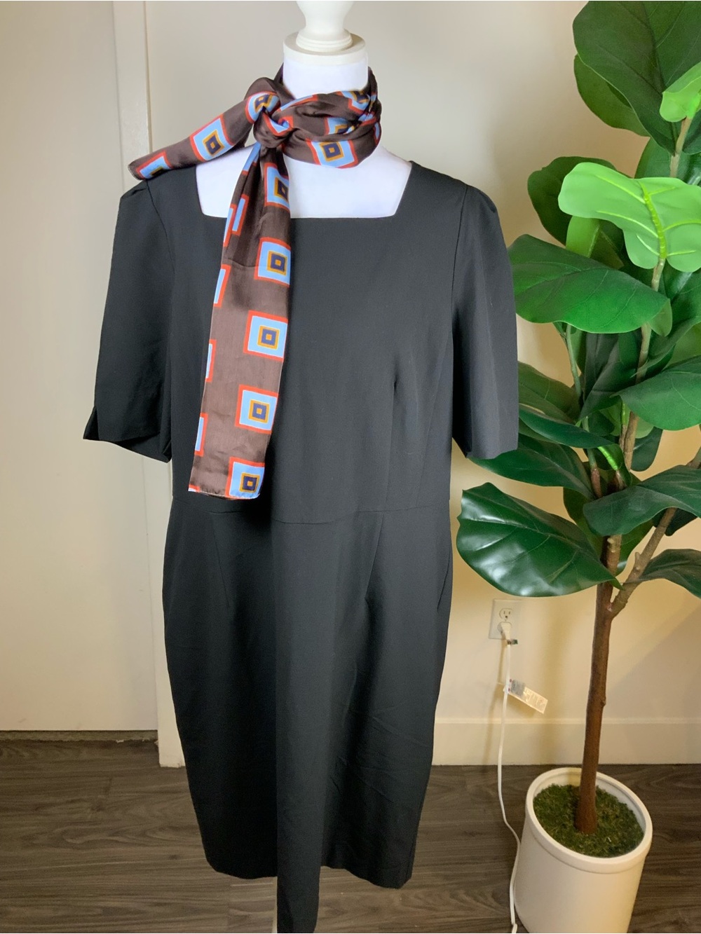 Ann Taylor Black Square-Neck Midi Dress